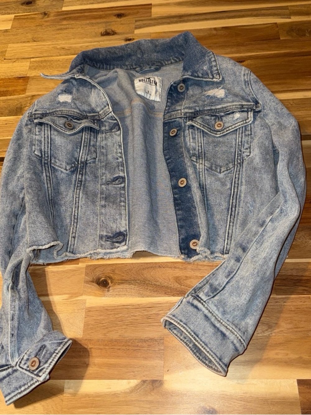 Hollister Light Acid-Wash Cropped Jean Jacket - Light Blue